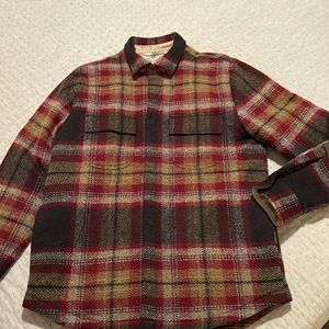 Frame classic fit padded plaid over shirt mens M.quilted insides blk/tan/darkred